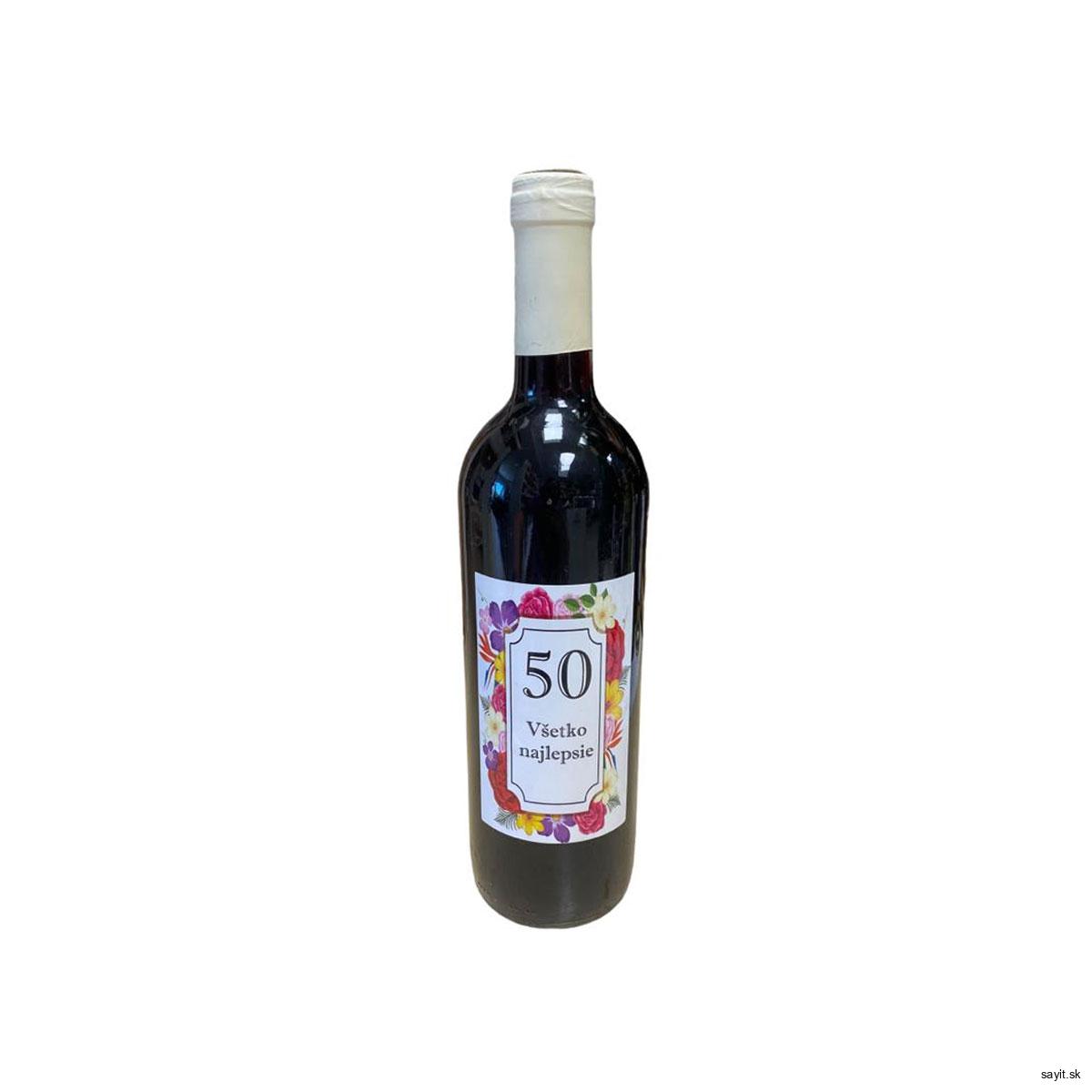Darčekové červené víno s venovaním. "Všetko najlepšie 50"