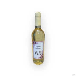 Darčekové biele víno s venovaním. "Všetko najlepšie 65".