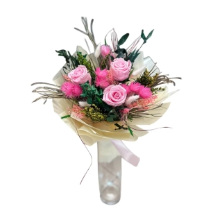 Dlhotrvácna kytica 3 ružových ruží a slamienok