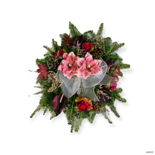 Okrúhly veniec zo živej čačiny bordový