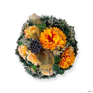 Umelý smútočný veniec 45 cm oranžový 